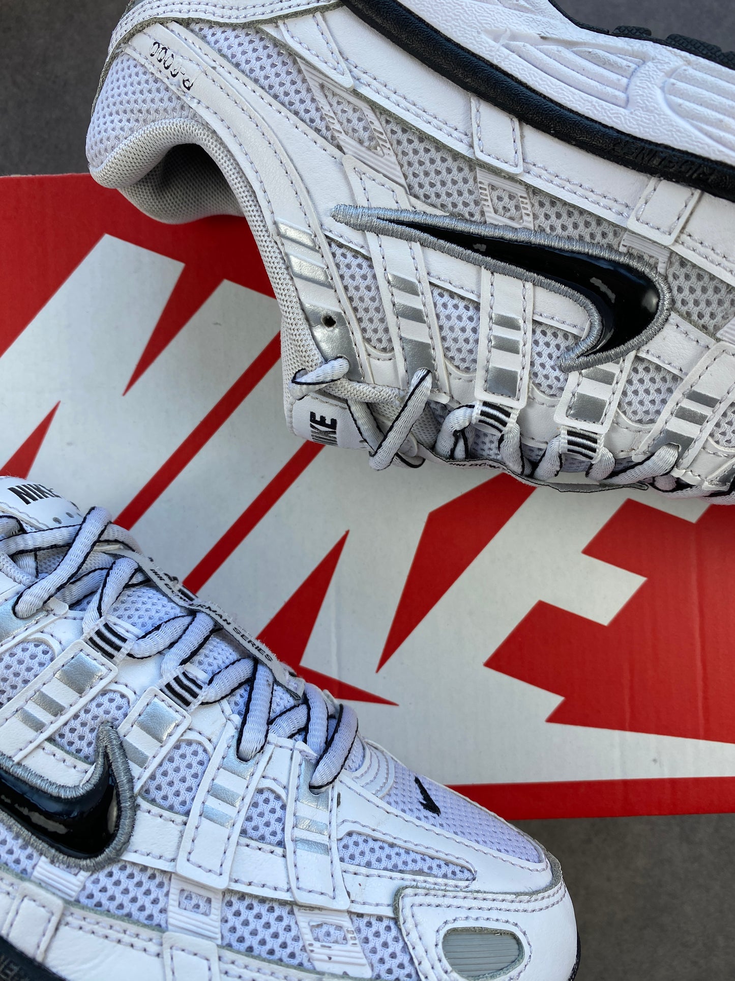 Nike P-6000 White Metallic Silver Black