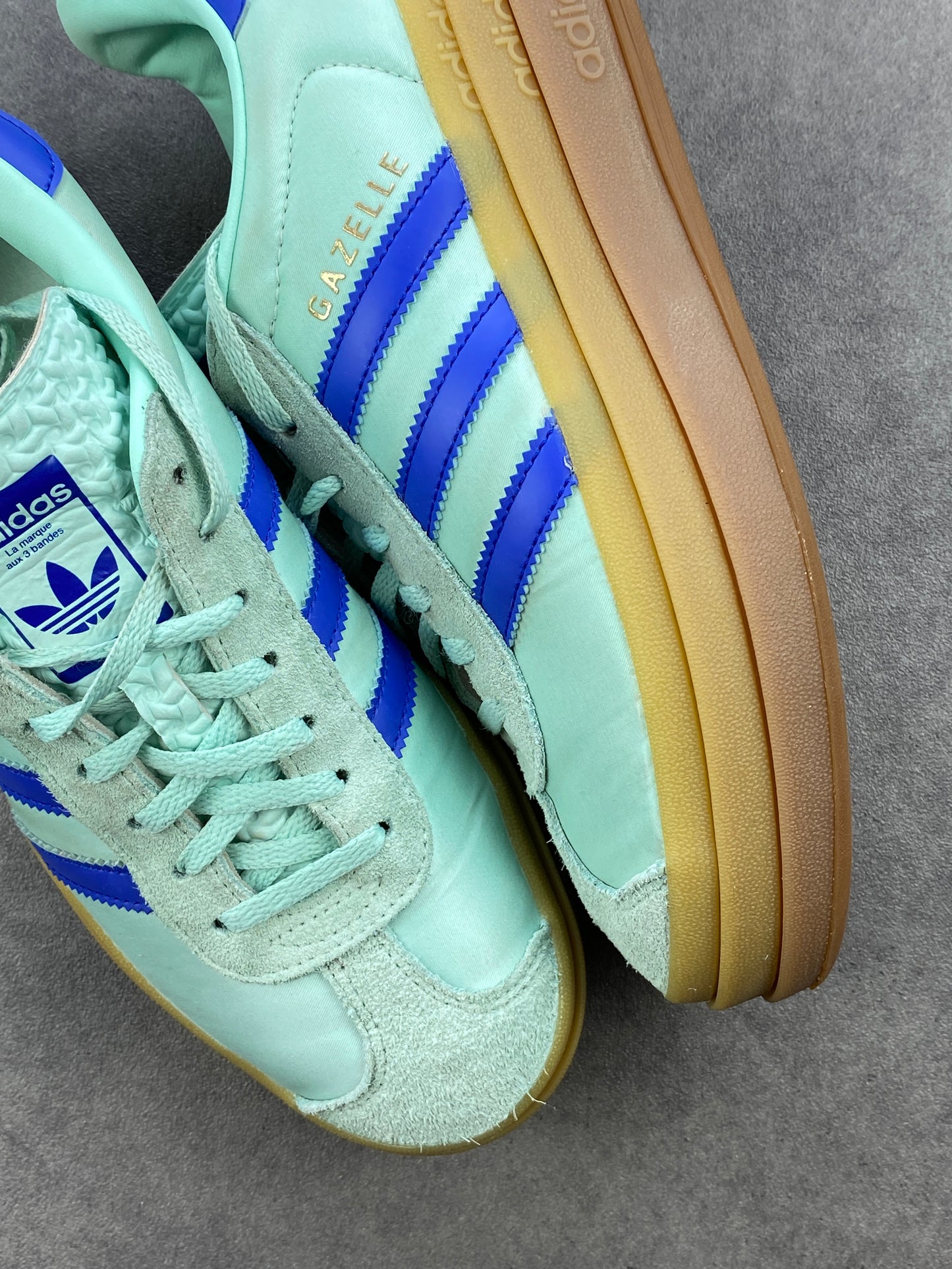 Adidas Gazelle Bold Clear Mint Lucid Blue Gold Metallic