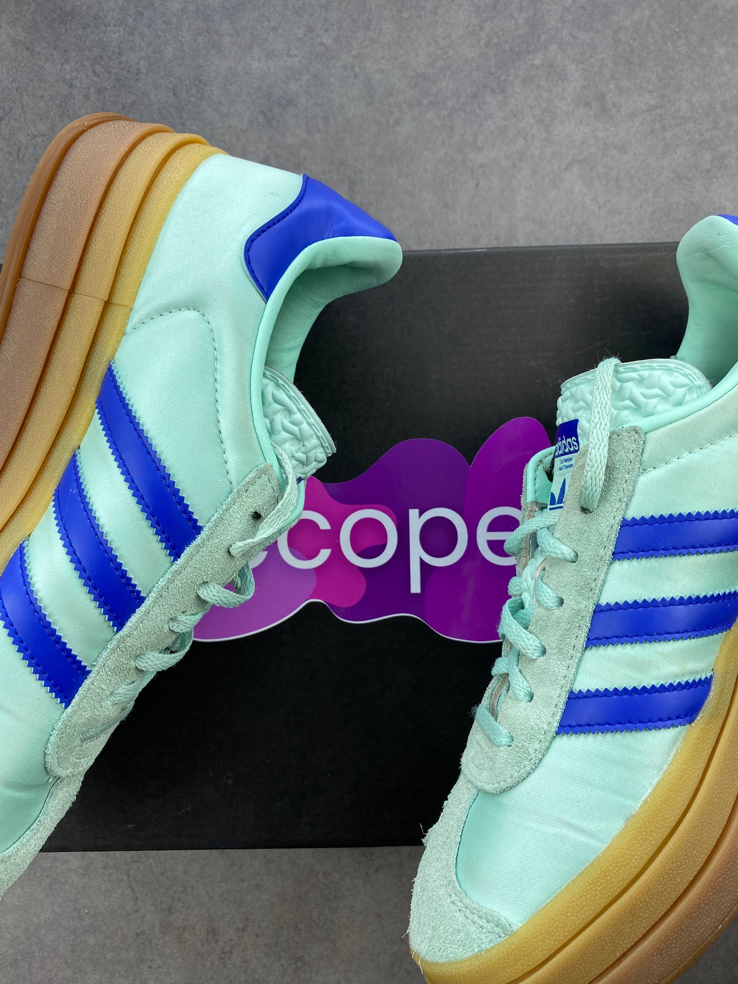 Adidas Gazelle Bold Clear Mint Lucid Blue Gold Metallic